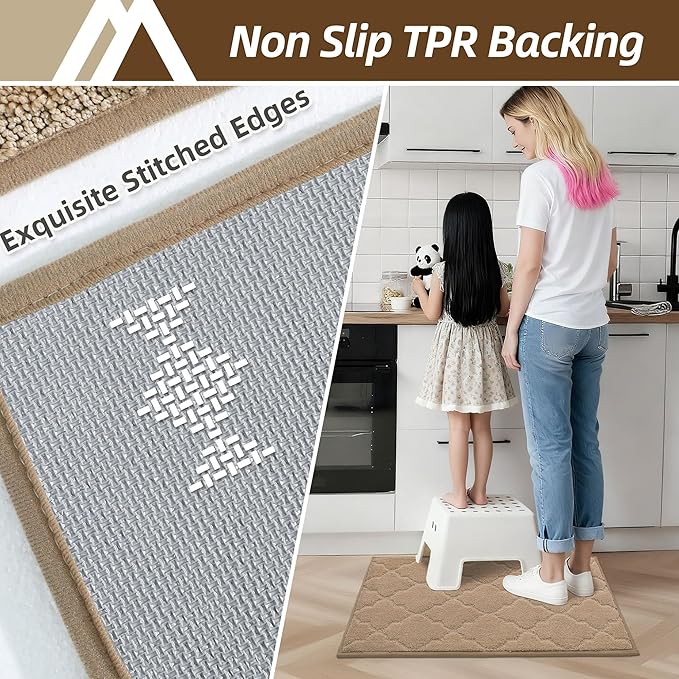 COSY HOMEER Kitchen Rugs 32"x48" Non-Slip Washable Kitchen Mats for Floor Absorbent Kitchen Carpet Soft Rugs for Kitchen,Sink Mat,Entrance,Area Rug,Beige