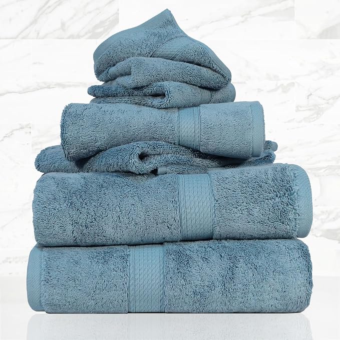 SUPERIOR Egyptian Cotton Ultra Plush & Absorbent, 6 Piece Set, Denim Blue | by SUPERIOR
