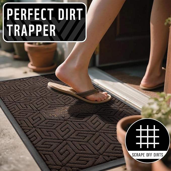 Yimobra Large Door Mat 47x24, All-Weather Waterproof Outdoor Mats for Front Door, Non Slip Rubber Doormat for Patio Proch Outside Entryway Indoor, Brown