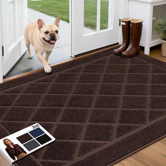 JSEI Dirt Trapper Door Mat 36"x60", Non-Slip Washable Entryway Mats, Dog Door Mat, Stain Resistant and Absorbent Floor Mats, Low Profile Welcome Mat for Front Back Door, Brown