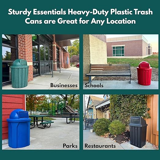 Campus Collection 55 Gallon Round Plastic Heavy Duty Commercial Indoor or Outdoor Trash Can with Push Open Dome Lid and Internal Liner | Great for Schools and Businesses - Red