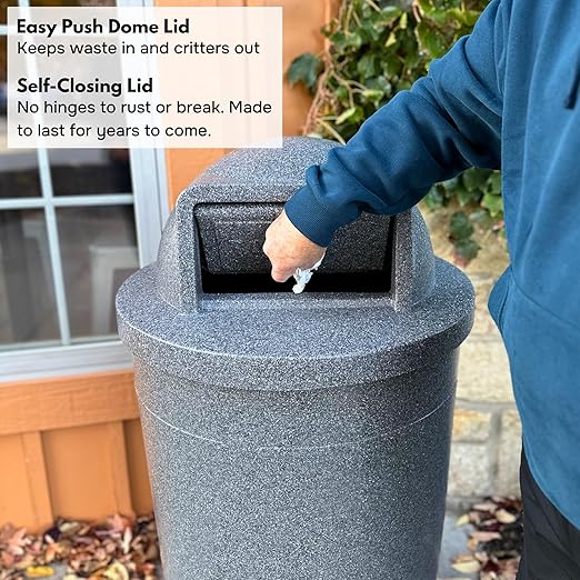 Campus Collection 55 Gallon Round Heavy-Duty Plastic Commercial Outdoor or Indor Trash Can with Push Open Dome Lid and Internal Liner | Great for Schools and Businesses - Green