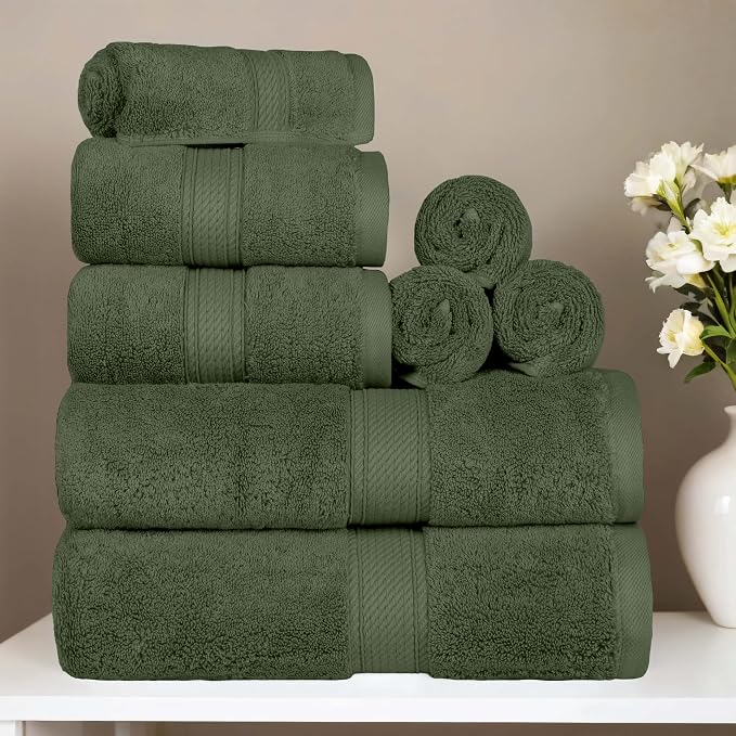 Superior Egyptian Cotton Ultra Plush & Absorbent, 8 Piece Set, Forest Green | - Image 2