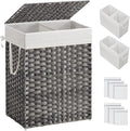 SONGMICS Laundry Hamper with Lid, 90L Double Wicker Basket, 6 Mesh Bags by Unknown