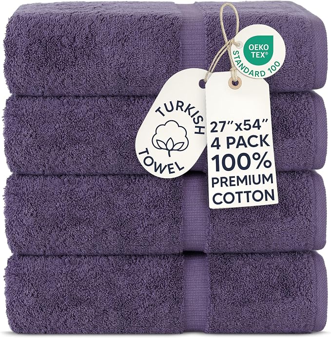 Chakir Turkish Linens 100% Cotton 4-Pack Bath Towels 27x54, Plum | Premium by ChakirTurkishLinens