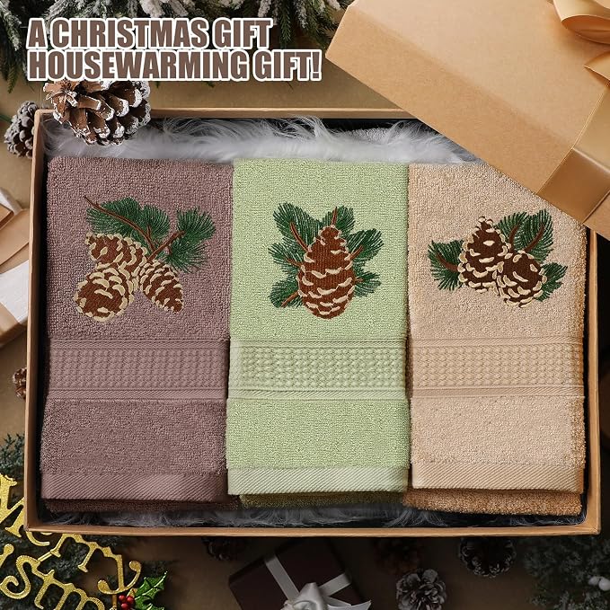3 Pcs Rustic Pine Cone Hand Towels - Image 6