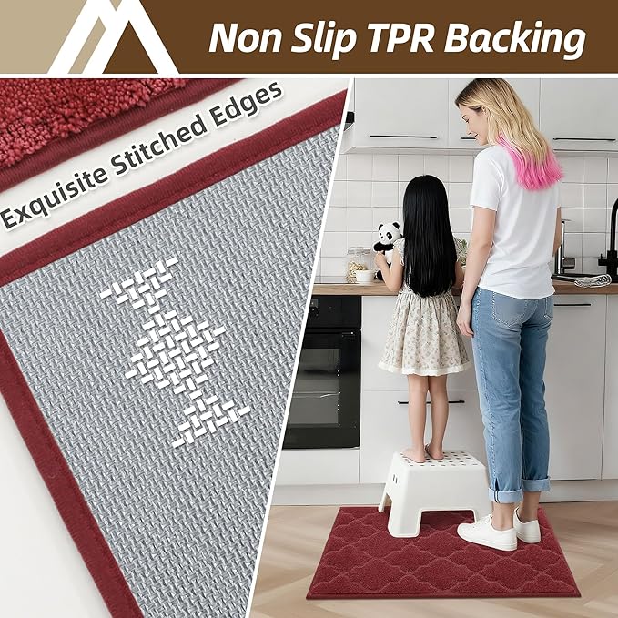 COSY HOMEER Kitchen Rugs 24"x36" Non-Slip Washable Kitchen Mats for Floor Absorbent Kitchen Carpet Soft Rugs for Kitchen,Sink Mat,Entrance,Area Rug,Red