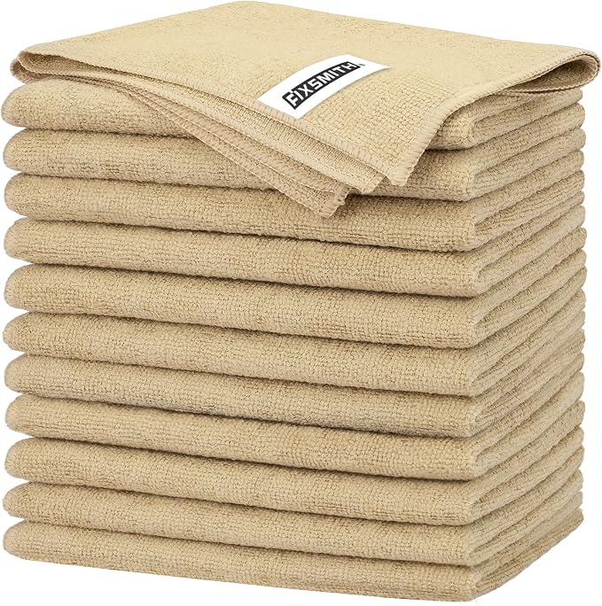 FIXSMITH Beige Microfiber Cleaning Cloth -Pack of 12, Highly Absorbent Cleaning by FIXSMITH