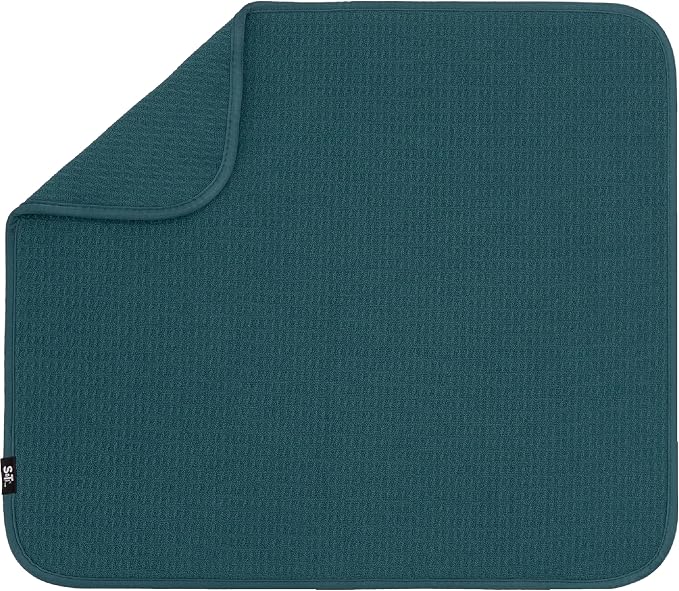 S&T INC. Dish Drying Mat, Tapestry Blue | Absorbent Microfiber, Kitchen Counter by STINC
