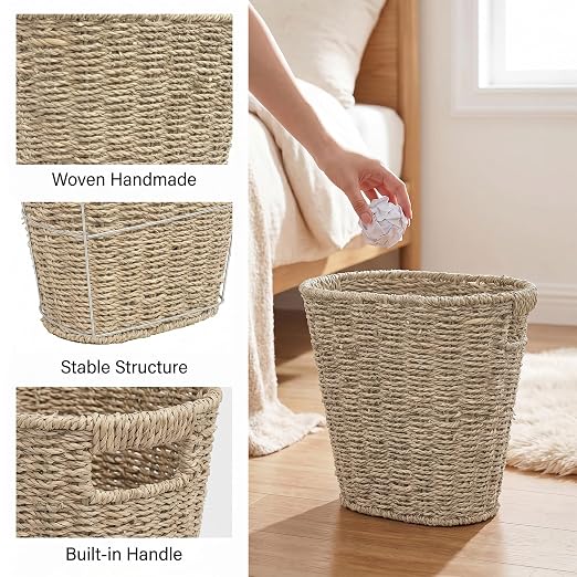 iEGrow 2 Pack Wicker Trash Can, Wicker Waste Basket - Image 4