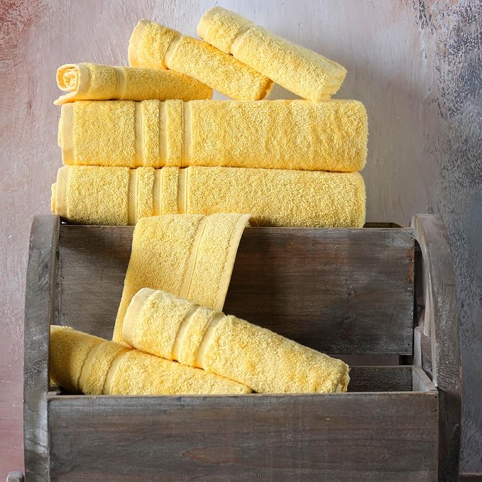 Hawmam Linen Yellow Hand Towels 4 Pack Turkish Cotton Premium Quality Soft and - Image 2