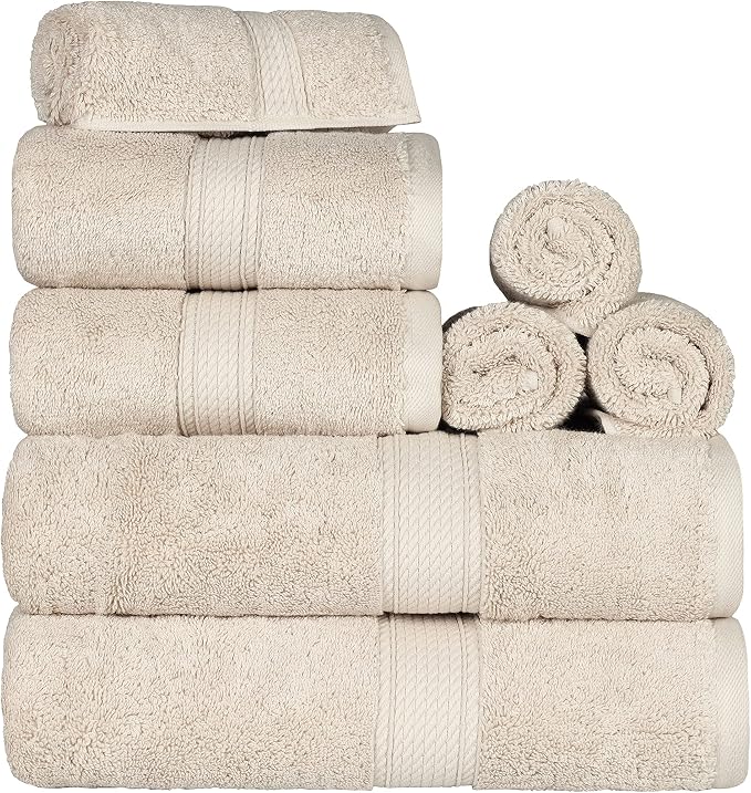 SUPERIOR Egyptian Cotton Ultra Plush & Absorbent, 8 Piece Set, Cream | Quick Dry by SUPERIOR
