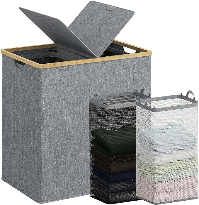 efluky Laundry Hamper with Lid, Double Laundry Basket with 2 Removable Bags by efluky