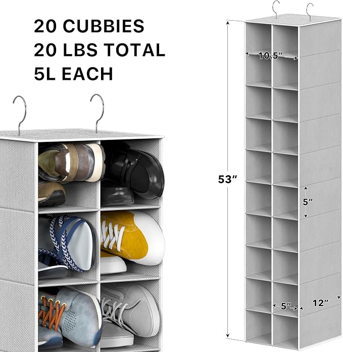 Simple Houseware 20 Section Shelves Hanging Shoes Organizer, 10 Tier, Holds Up - Image 3