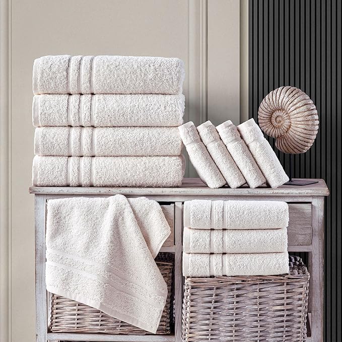Hawmam Linen Sea Salt Cream Bath Towels 4 Pack Soft and Absorbent - Image 2