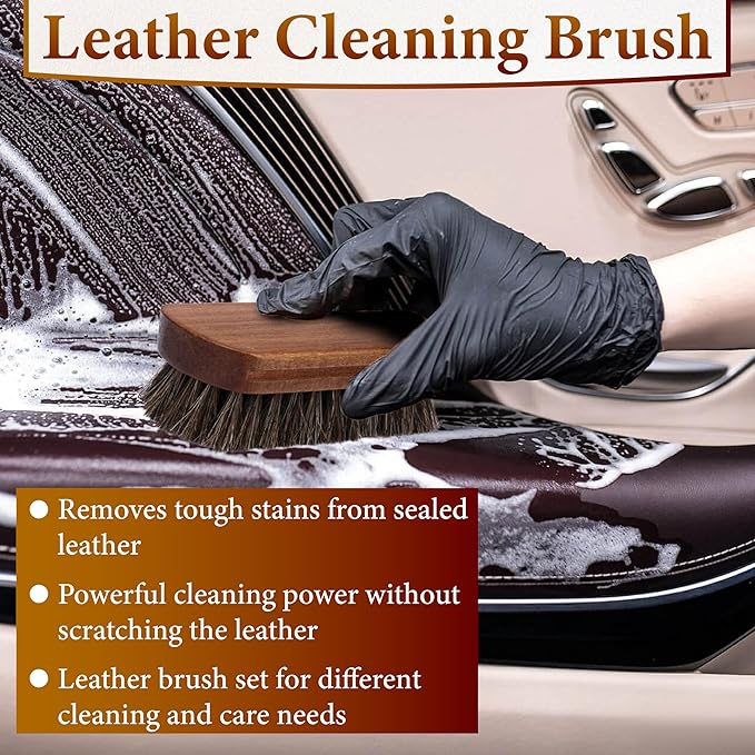 5 PCS Leather Brush Car Detailing, Horse Hair Brush, Car Cleaning Supplies - Image 6