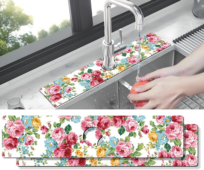 Kitchen Sink Splash Guard Faucet Mat -2 PC Super Absorbent Fast Drying Mat Sink by THIDEAPE