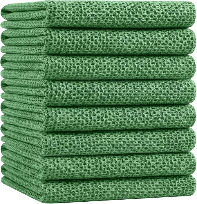 Homaxy 100% Cotton Oversized Waffle Weave Kitchen Towels 8-Pack | Grass Green by Homaxy