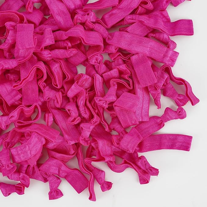 MEEDEE Fuchsia Pink Hair Ties for Women - No Crease, Soft Knotted Ribbon Ties for Damage-Free Ponytails, Yoga-Friendly Elastic Bracelets (Pack of 100)