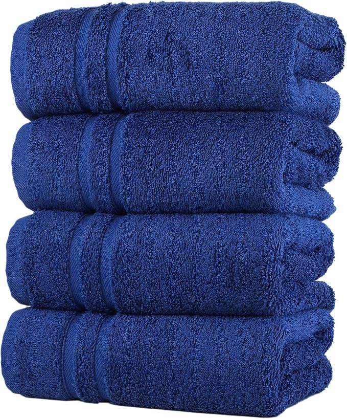 Hawmam Linen Royal Blue Hand Towels 4 Pack Turkish Cotton Premium Quality Soft by HawmamLinen