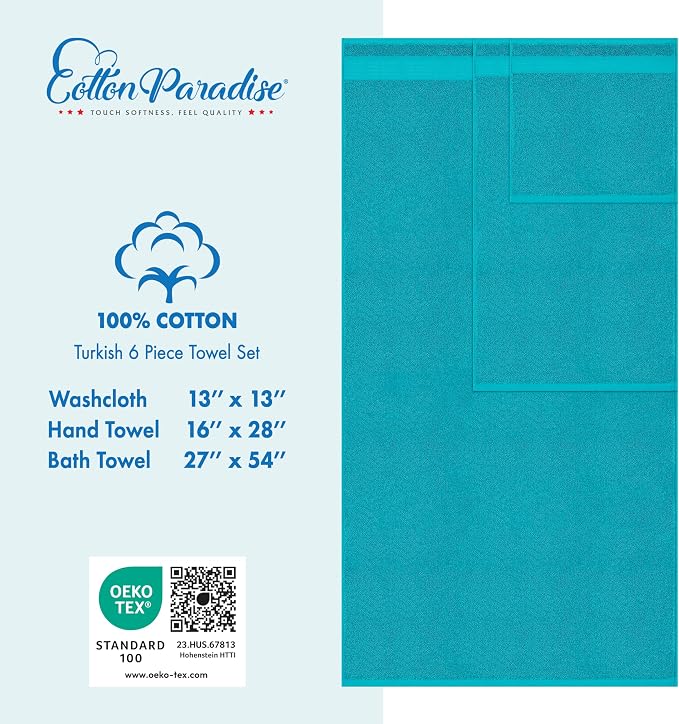 Cotton Paradise 100% Cotton Turkish Towel Set, Soft Absorbent Quick Dry - Image 4