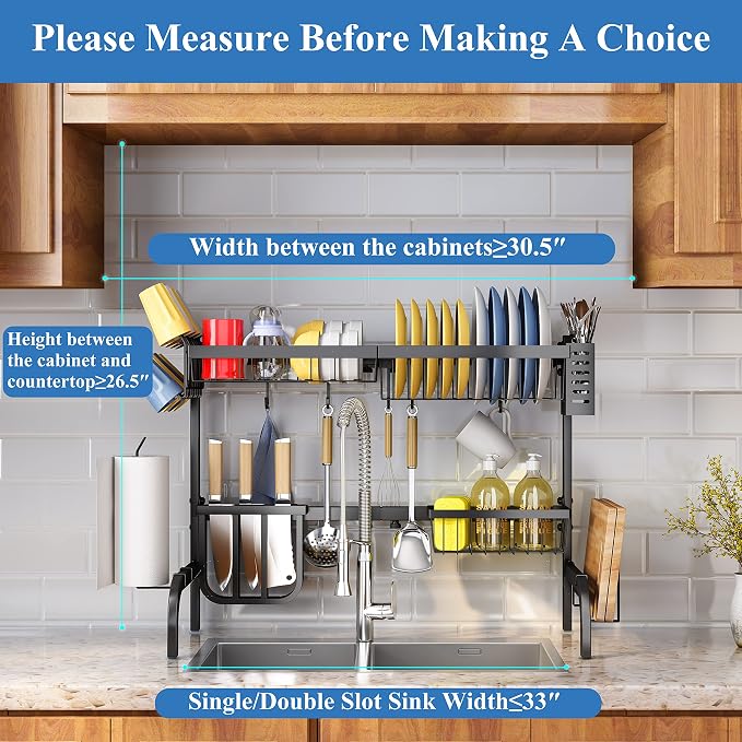 Over The Sink Dish Drying Rack, Adjustable 25.5-33.5 in, Snap-On Design - Image 8