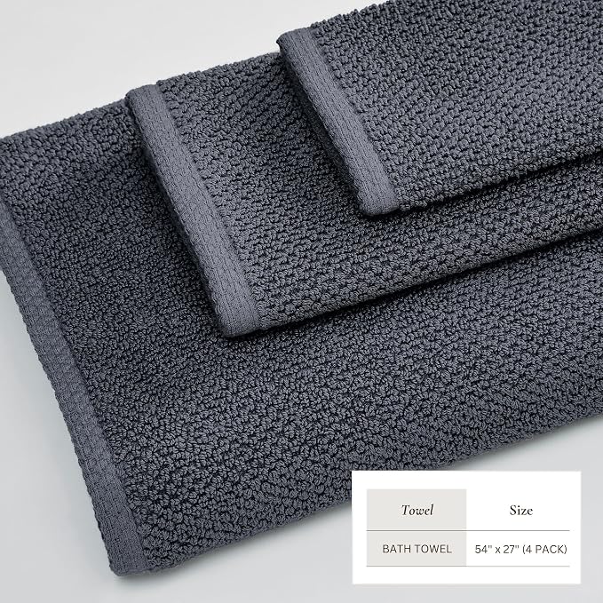 Great Bay Home 100% Cotton 4 Pack 54x27 Bath Towel Set - Image 4