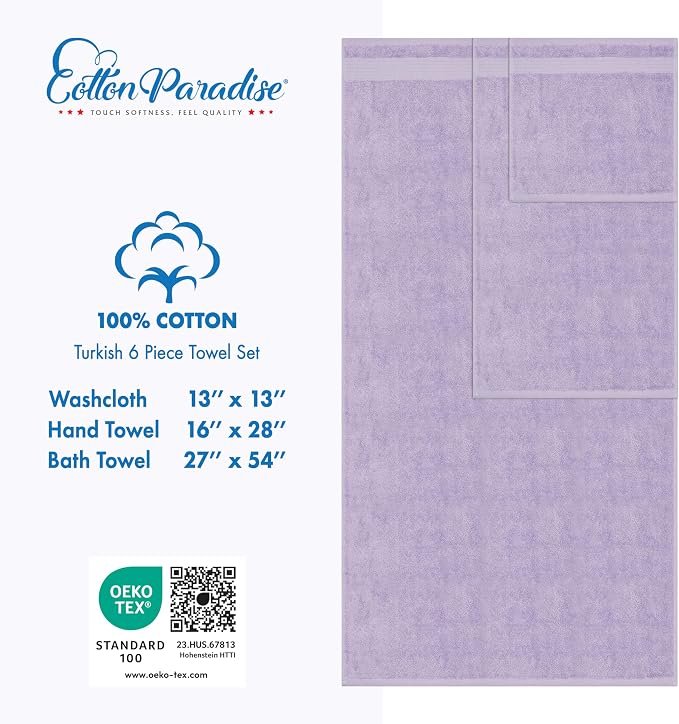 Cotton Paradise 100% Cotton Turkish Towel Set, Soft Absorbent Quick Dry - Image 4