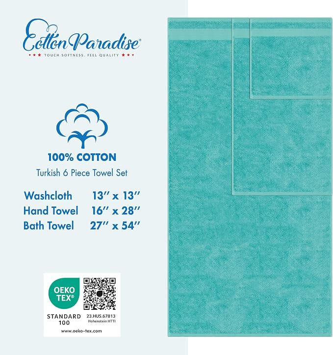 Cotton Paradise 100% Cotton Turkish Towel Set, Soft Absorbent Quick Dry - Image 4