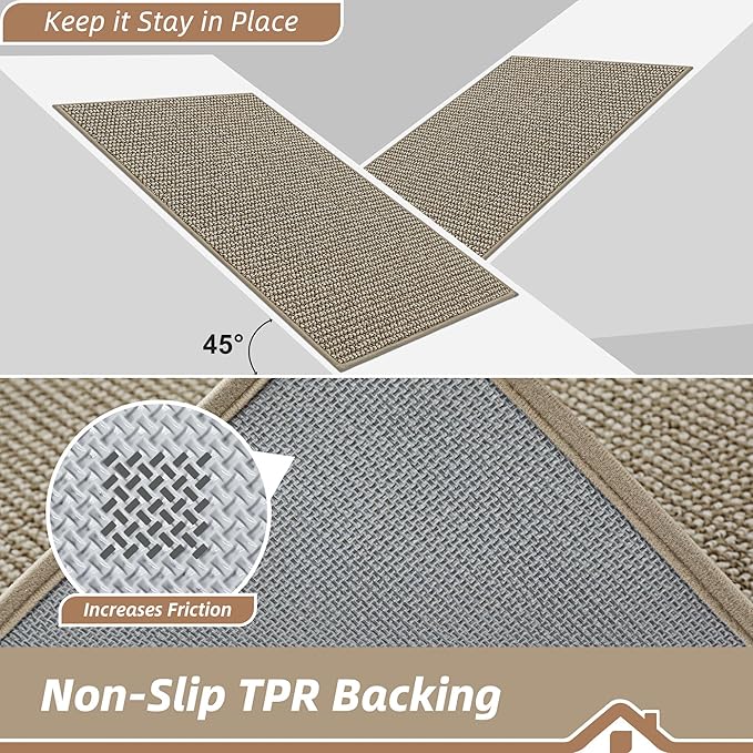BEQHAUSE Dirt Trapper Door Mat 20" x 48", Non-Slip Washable Doormats Entrance Mat, Dirt Resistant and Absorbent Welcome Mat, Low Profile Floor Mats for Front Back Door and Entryway, Light Beige
