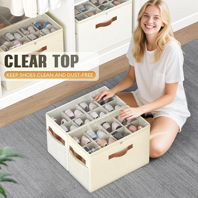 2 Pack Shoe Organizer for Closet, Foldable Shoe Storage - Image 4