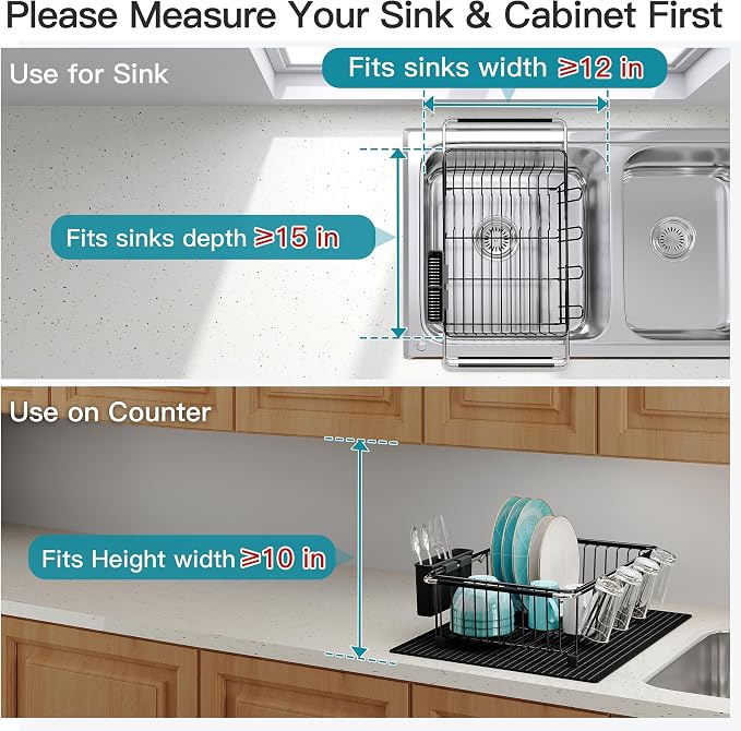 JASIWAY Black Dish Drying Rack in Sink - Image 5