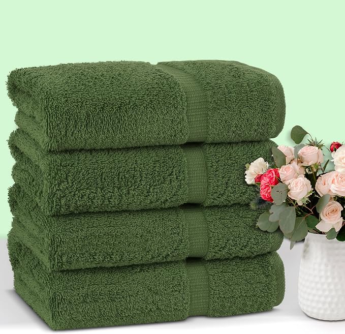 Chakir Turkish Linens 100% Cotton 4-Pack Bath Towels 27x54, Moss | Premium - Image 4