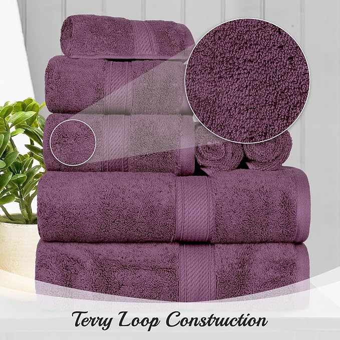 Superior Egyptian Cotton 800 GSM Plush & Absorbent, 9 Piece Set, Plum | Quick - Image 3