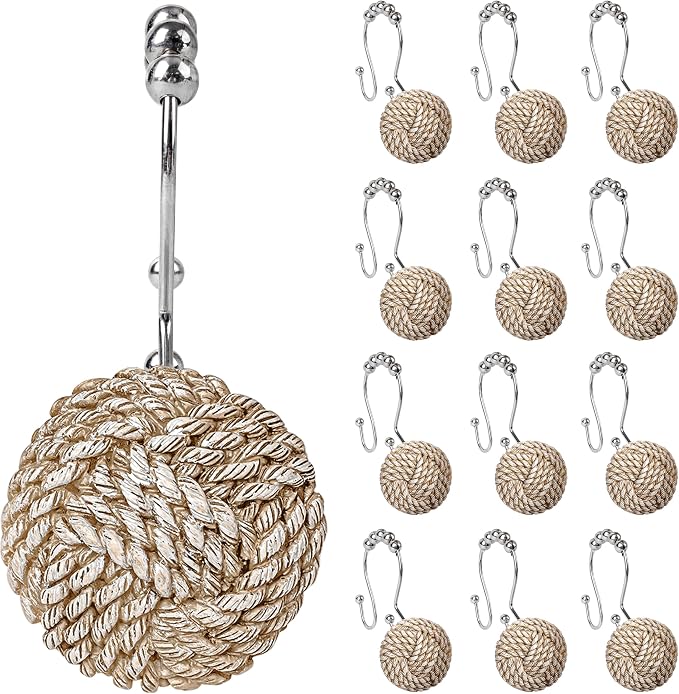 Sunlit Boho Knots Double Shower Curtain Hooks, Home Decorative Shower Curtain by Sunlit