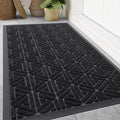 Smiry Front Door Mat Outside Entrance, Heavy Duty Sturdy Natural Rubber Doormat, Trap Dirt and Moisture, Easy Clean Low Profile Mats for Indoor Outdoor Entry, Grid Geometric (71x47, Black)