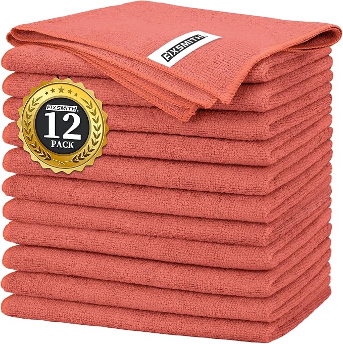 FIXSMITH Red Microfiber Cleaning Cloth -Pack of 12, Highly Absorbent Cleaning by FIXSMITH