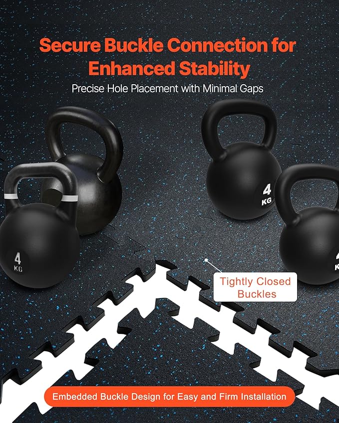 VEVOR 0.56Inch 100sq.ft 25 Tiles Gym Flooring for Home Gym, Rubber Top with High Density EVA Foam, 25 x 25In Gym Floor Exercise Equipment Mats, Interlocking Gym Mats, Puzzle Workout Mats, Black & Blue