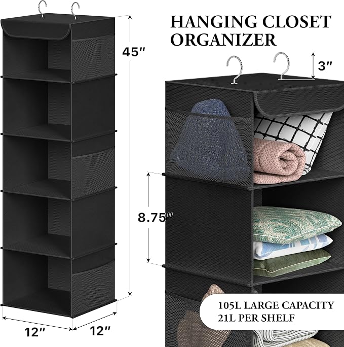 Simple Houseware 5 Shelf Hanging Closet Organizer, Top Support Metal Frame - Image 2
