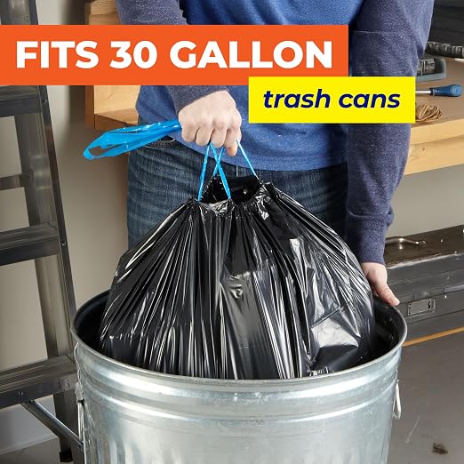 Hefty Essentials 30 Gallon Trash Bags, 56ct | 30G Large Black Trash Bags - Image 2