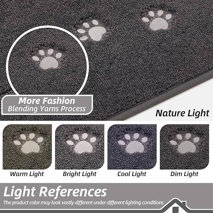 BEQHAUSE Dog Door Mat for Muddy Paws 36"x60" Dirt Trapper Absorbent Doormat Non Slip Entryway Rugs Washable Stain Resistant Welcome Floor Mat Soft Low-Profile for Front Back Door, Dark Grey
