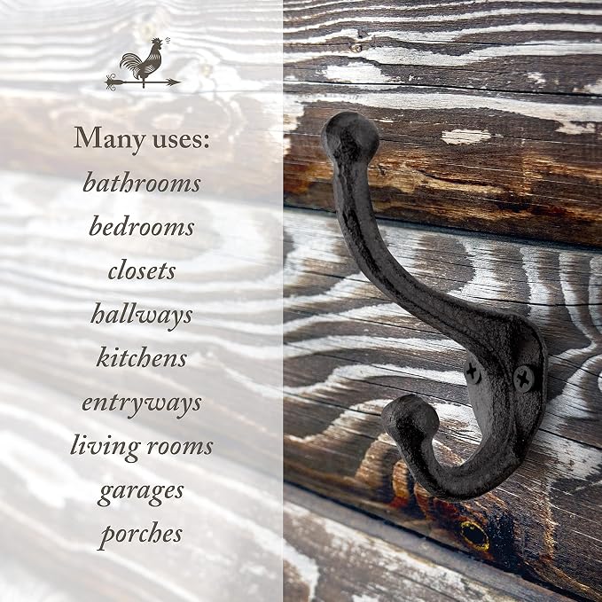 Rustic Cast Iron Coat Hooks Wall Mounted Farmhouse Decorative Wall Hooks - Image 8