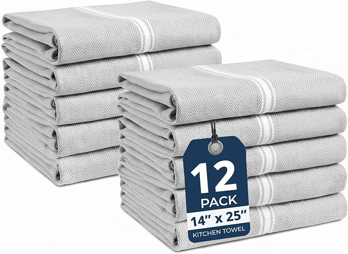 LANE LINEN Kitchen Dish Towels 100% Cotton Absorbent Lint-Free 12 Pack by LaneLinen