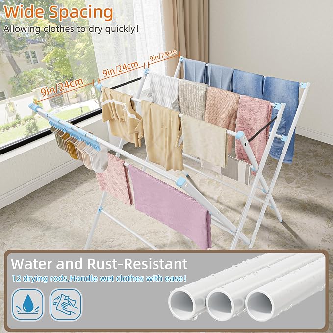 Drying Rack Clothing, 12 Drying Poles - Image 4
