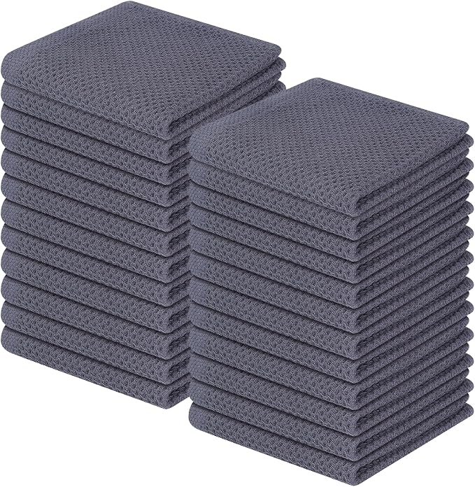 Homaxy 100% Cotton Waffle Weave Kitchen Dish Cloths 24-Pack, Dark Grey | 12 x by Homaxy