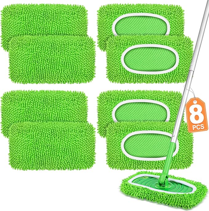 8 Pack Reusable Mop Pads Compatible by YHOVID