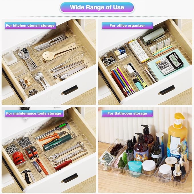 15 PCS Clear Plastic Drawer Organizer Set, Makeup Organizer Trays | 4-Size Desk - Image 7