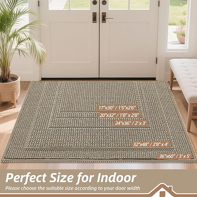 BEQHAUSE Dirt Trapper Door Mat 17"x30", Non-Slip Doormats (Rolled-Up NO Creases) Washable Entryway Rugs, Dirt Resist and Absorbent Welcome Mat, Low Profile Floor Mats for Front Back Door, Light Beige