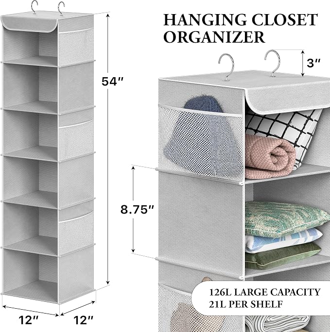 Simple Houseware 6 Shelf Hanging Closet Organizer, Top Support Metal Frame - Image 2
