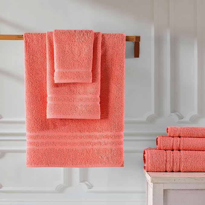 Hawmam Linen Coral Orange 6 Piece Bath Towels Set - Image 4